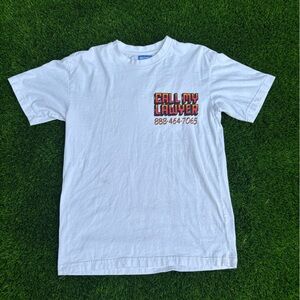 White Graphic Tee with 'Call My Lawyer' Print